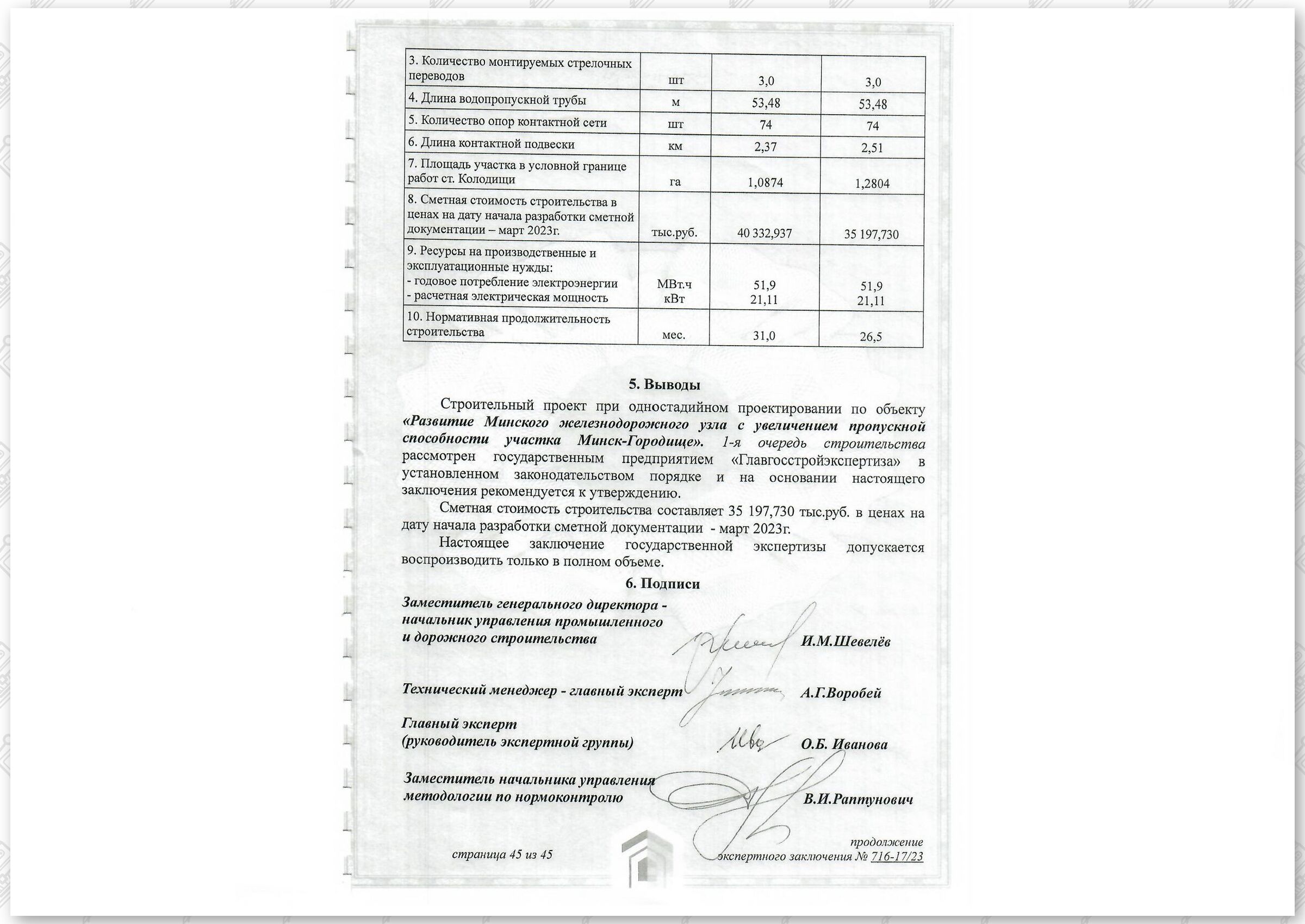 Заключение госстройэкспертизы от 29.12.2023 №716-17/23 по строительному проекту «Развитие Минского железнодорожного узла с увеличением пропускной способности участка Минск-Городище». 1-я очередь строительства (Страница 23)